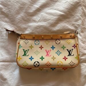 Authentic Vintage Louis Vuitton X Takashi Murakami Pochette in white multicolor